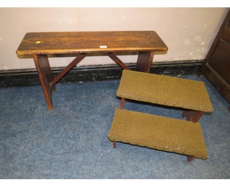 St Mary's Abbey - A VINTAGE CHURCH STOOL H-48 W-86 CM AND A TWO STAGE STEP (2)
