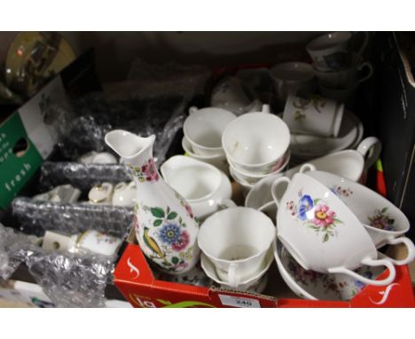 THREE TRAYS OF ASSORTED CHINA AND CERAMICS TO INCLUDE AN ARABIC STYLE CHARGER, CARLTONWARE ETC. TOGETHER WITH A SMALL QUANTIT
