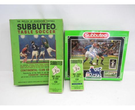 A Subbuteo Continental Club Edition table football set box with playworn part contents, a later FA Premier League set 60270 (