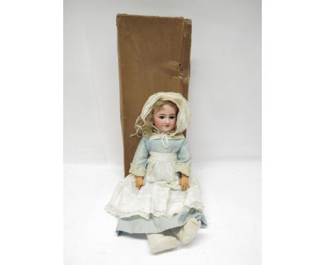 An early 20th Century Simon &amp; Halbig for Louis Lindner &amp; Sohne bisque head doll with blonde wig, sleeping glass eyes,