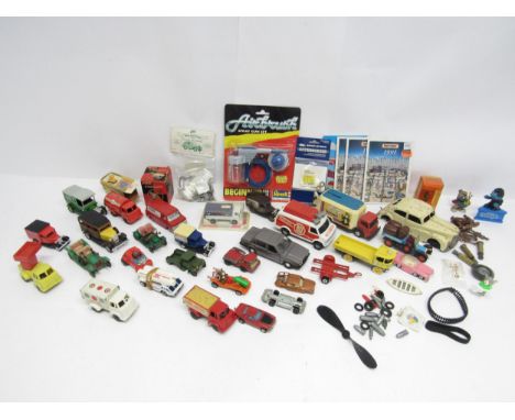 A collection of mixed loose and playworn diecast vehicles including Corgitronics Radio Luxembourg van, Matchbox Models Of Yes