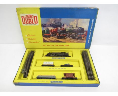 A boxed Hornby Dublo 2-rail 00 gauge model railway 2019 2-6-4 Tank Goods Train Set, comprising EDL18 BR black 2-6-4 tank loco