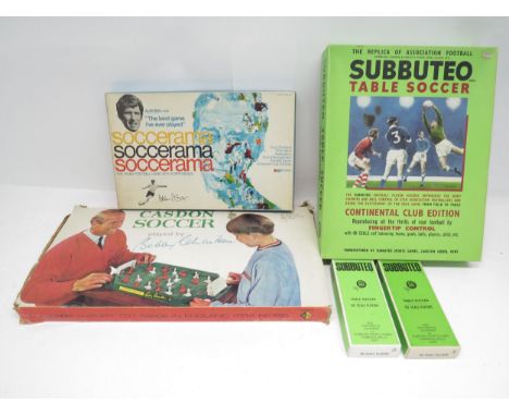 A Subbuteo Continental Club Edition table football set (incomplete), two C100 teams, Casdon Soccer game and Soccerama game (5