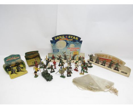 A set of five Lone Star Harvey Series Khaki Infantry (Red Berets) figures mounted in Air Commando Section pictorial stand, th