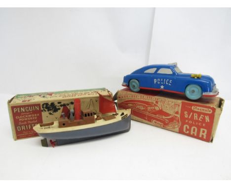 Two vintage boxed plastic toy vehicles to include Penguin Series 4 Clockwork Powered Drifter boat and The Playmate by W.S.I. 