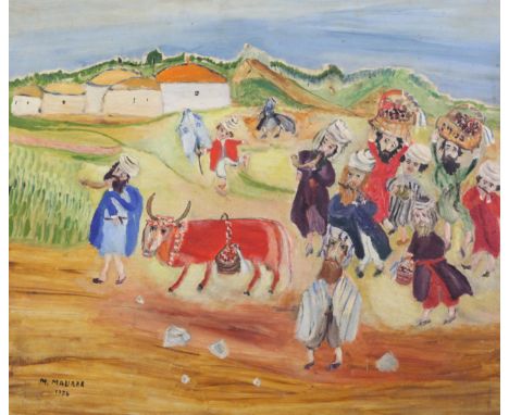 Moshe Maurer (1891-1971)oil on board'Biqurin' (First Fruit)signed and dated 1956, Mercury Gallery label verso19.5 x 23in.
