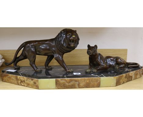 A French Art Deco bronze of a Lion and Lioness