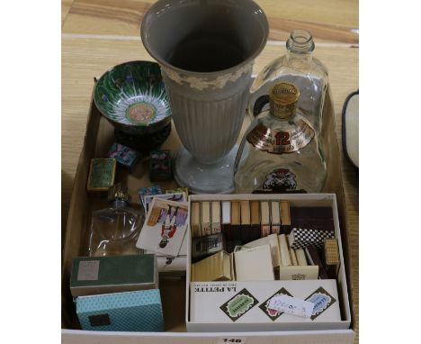 A quantity of match cases, playing cards etc