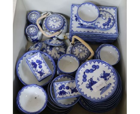 A large quantity of modern Chinese blue and white teaware and a stick stand