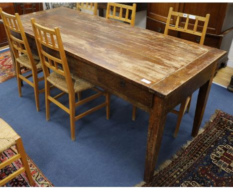 A 19th century French fruitwood farmhouse table, with three drawers, 198 x 80cm