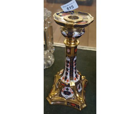 A Royal Crown Derby 1128 pattern candlestick with square base.