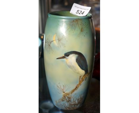 A Royal Doulton Titanium pattern 'Night Heron' vase based upon a green ground (restored)