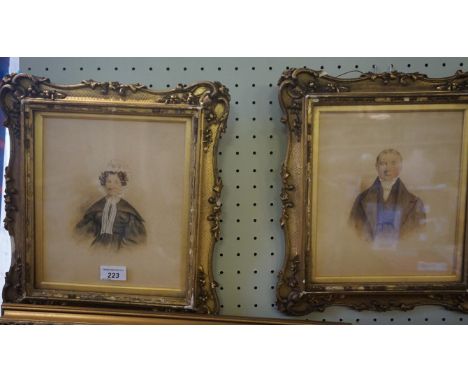 A pair of watercolours of studies by John Haslam, circa 1837 depicting a portrait of John and Mary Crampton the inventor of P