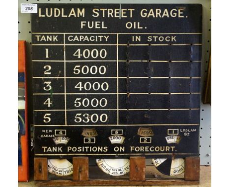An unusual Vintage advertising Ludlam Street Garage fuel board