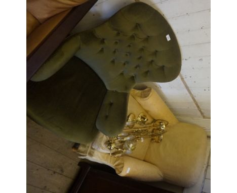 A 20th Century button back nursing chair and a modern armchair upholstered with a cream floral material