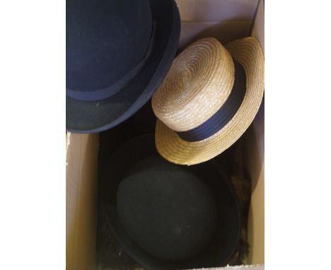 A mixed lot of assorted Vintage fashion to include two bowler hats to include an example by A. Gledhill of Halifax, fur stole