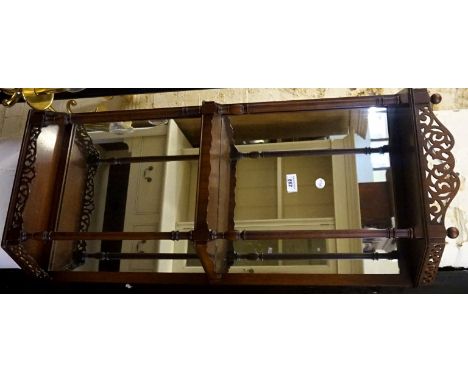 A pretty reproduction Edwardian-style hanging shelf unit, having two mirror plates, above single fixed shelf.
