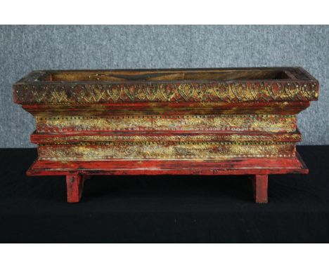 Planter or flower trough, carved and painted Eastern hardwood. H.30 W.75 D.26cm. 