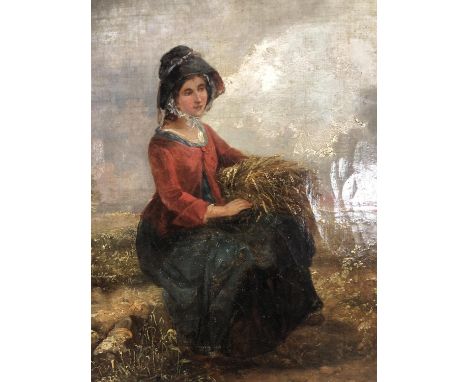 Oil on canvas. Portrait of a woman. Unsigned. Nineteenth century. In a deep and heavily decorated gilt frame. H.44 W.39 cm. 