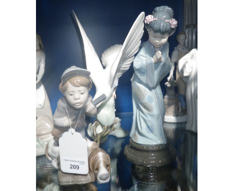 Three Lladro figures, one of a Japanese woman