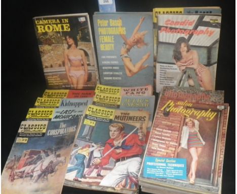 A large quantity of vintage magazines 'Classics Illustrated', 'Camera in Paris' and 'How to be a Glamour Photographer'