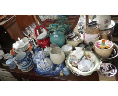 A Carltonware porcelain biscuit jar, blue and white china and other ceramics