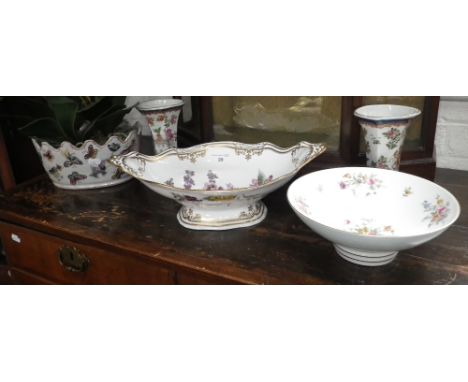 A Spode porcelain fruit bowl, Minton bowl, a pair of early 20th century Sampson porcelain vases and a planted porcelain pot w