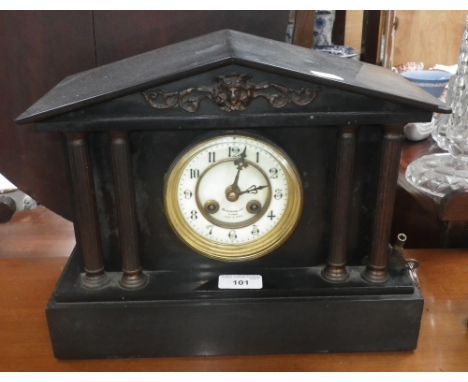 A late Victorian black slate mantel clock 'Benetfink & Co, London', 10.5" high