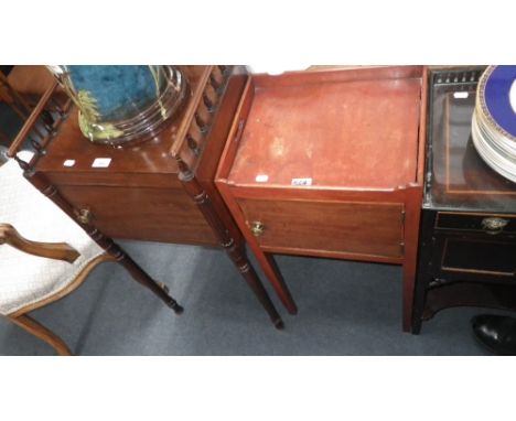 A George III style mahogany pot cupboard with threequarter bobbin-turned gallery and turned legs