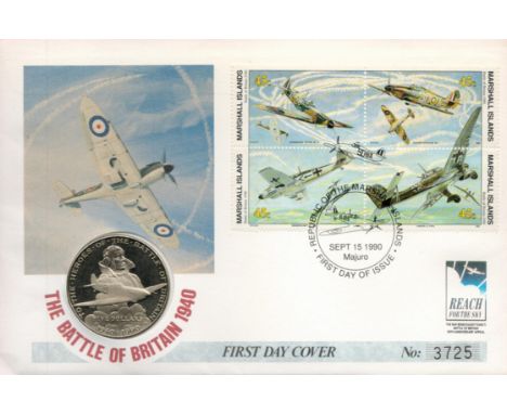 Battle of Britain official FDC coin cover. This beautiful first day cover commemorates The Battle Of Britain, 1940 and is lim