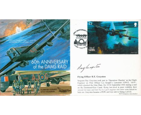 WWII, Warrant Officer R.E Grayston  signed Dams Raid FDC. This  first day cover commemorates the 60th Anniversary of The Dams