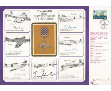 The award of the distinguished flying cross multi signed. Signed by Sir Ivor Broom, Neville Duke, K S Batchelor, J F O Edward