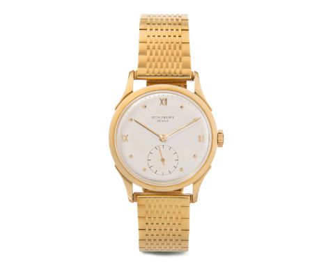 Patek Philippe "Calatrava", 1952Ref. 1589. 750 Gelbgold-Gehäuse Nr. 304721, 36 mm, partiell satiniert. Feines Handaufzug Kal.