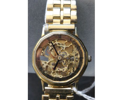 Gents 17 Jewel skeleton watch marked Rotary