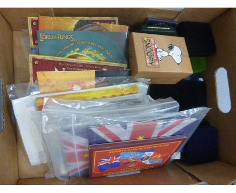 Box of World presentation coins & medallions to include; Lord of the Rings, Snoopy, ECU, 
