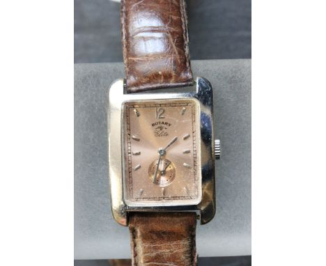 Gents tank style Rotary Elite 17 jewel watch with see through back panel