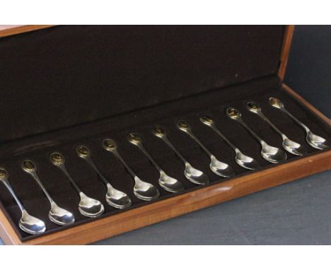 A set of 12 silver Royal Society For The Protection Of Birds spoon, the finial each with a different bird, London 1975, John 