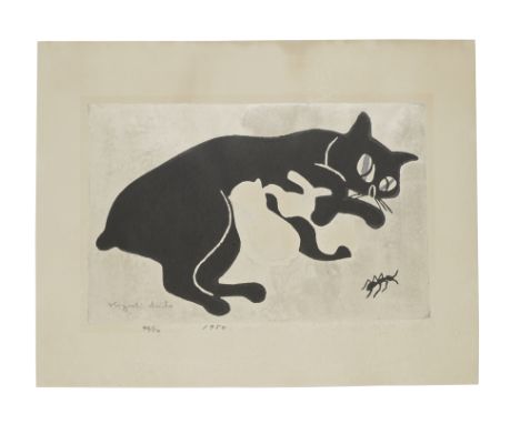 SAITO KIYOSHI (1907-1997)Showa era (1926-1989), dated 1950 and 1976Two horizontal prints of cats: the first titled Me (13) (E