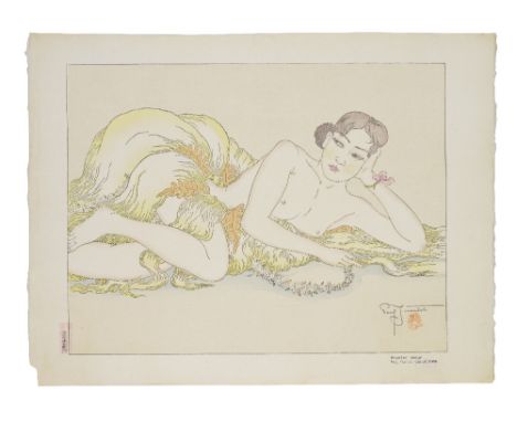 PAUL JACOULET (1902-1960)Showa era (1926-1989), circa 1937A horizontal woodblock print titled Premier Amour, Yap, Ouest Carol