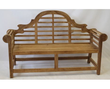 An Edward Lutyens-style Indonesian hardwood garden bench, 20th Century
In the classical form of slated construction, width ap