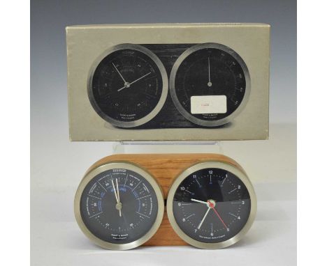 Short &amp; Mason desk Ranger Barometer and Clock, impressed 'Designed by Kenneth Grange F.S.I.A' to wooden stand, 25cm wide 