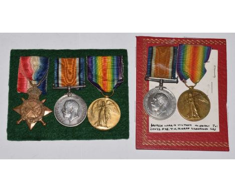 British First World War medal pair to Private T.H. Knapp, Grenadier Guards (30033. PTE. T.H. KNAPP. G. GDS.) and a medal trio