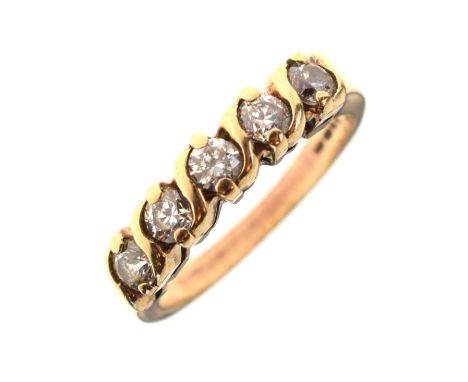 9ct gold cubic zirconia five-stone ring, size K approx, 2.8g gross approx