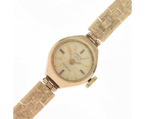 Lanco - Lady's 9ct gold bracelet watch, the silvered dial with applied gilt baton hour markers and hands, manual wind movemen