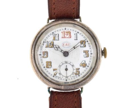 First World War period gentleman's trench watch, the white enamel dial with Arabic hour markers, seconds subsidiary and pierc