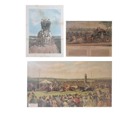 19th century coloured lithograph - 'Start of the Grand Prix' horse racing print, together with a late 19th century coloured e