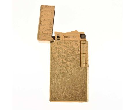 Dunhill gold plated cigarette lighter having textured effect, with fitted case