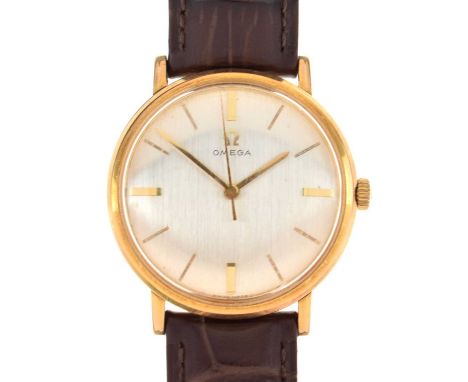 Omega - Gentleman's gold plated wristwatch, the silvered dial with baton hour markers and gilt hands, replacement crown and s