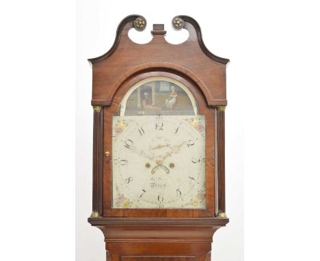 19th century mahogany inlaid longcase clock, John Warry, Bristol, the signed 13-inch break-arched Roman dial with subsidiary 