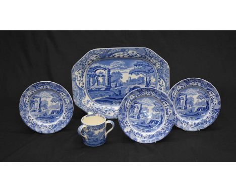 Quantity of 20th century Copeland Spode Italian wares comprising; meat dish, three plates and tyg, all bearing marks to base,